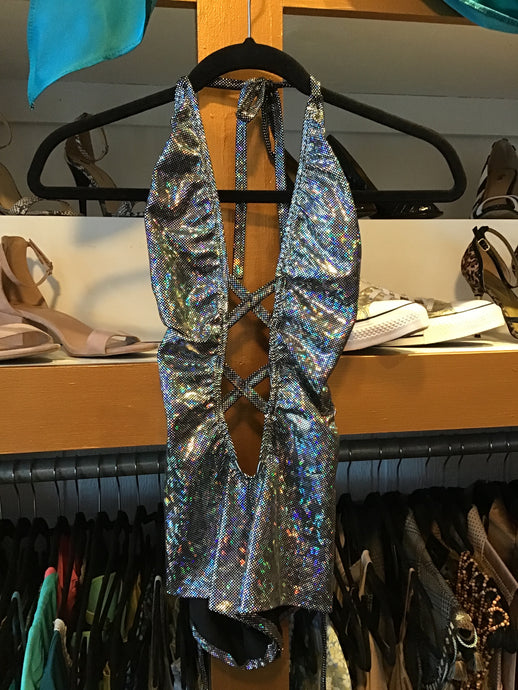 Silver Lace Up Leotard