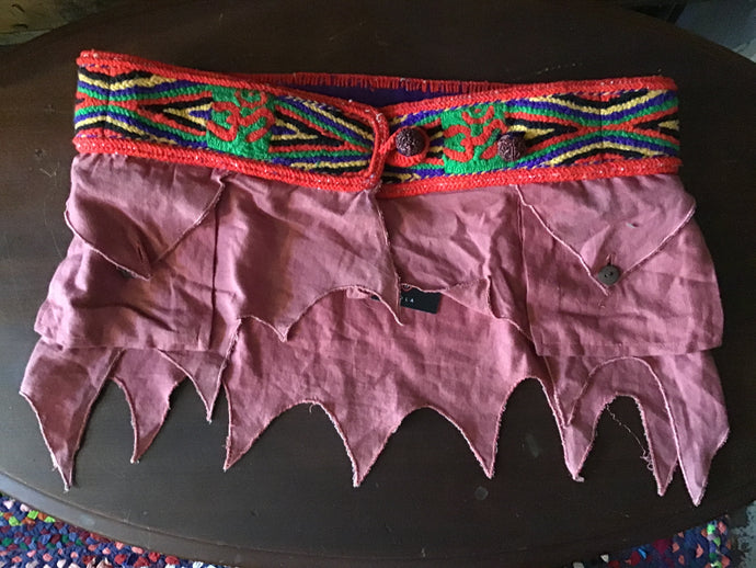 Dusty Rose Belt with Multi Colored Woven Waistband