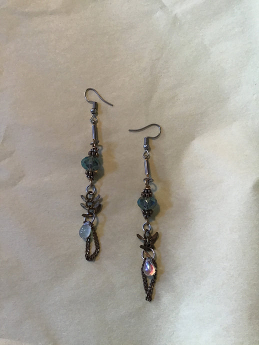 Iridescent Crystal with Brass Chain Earrings