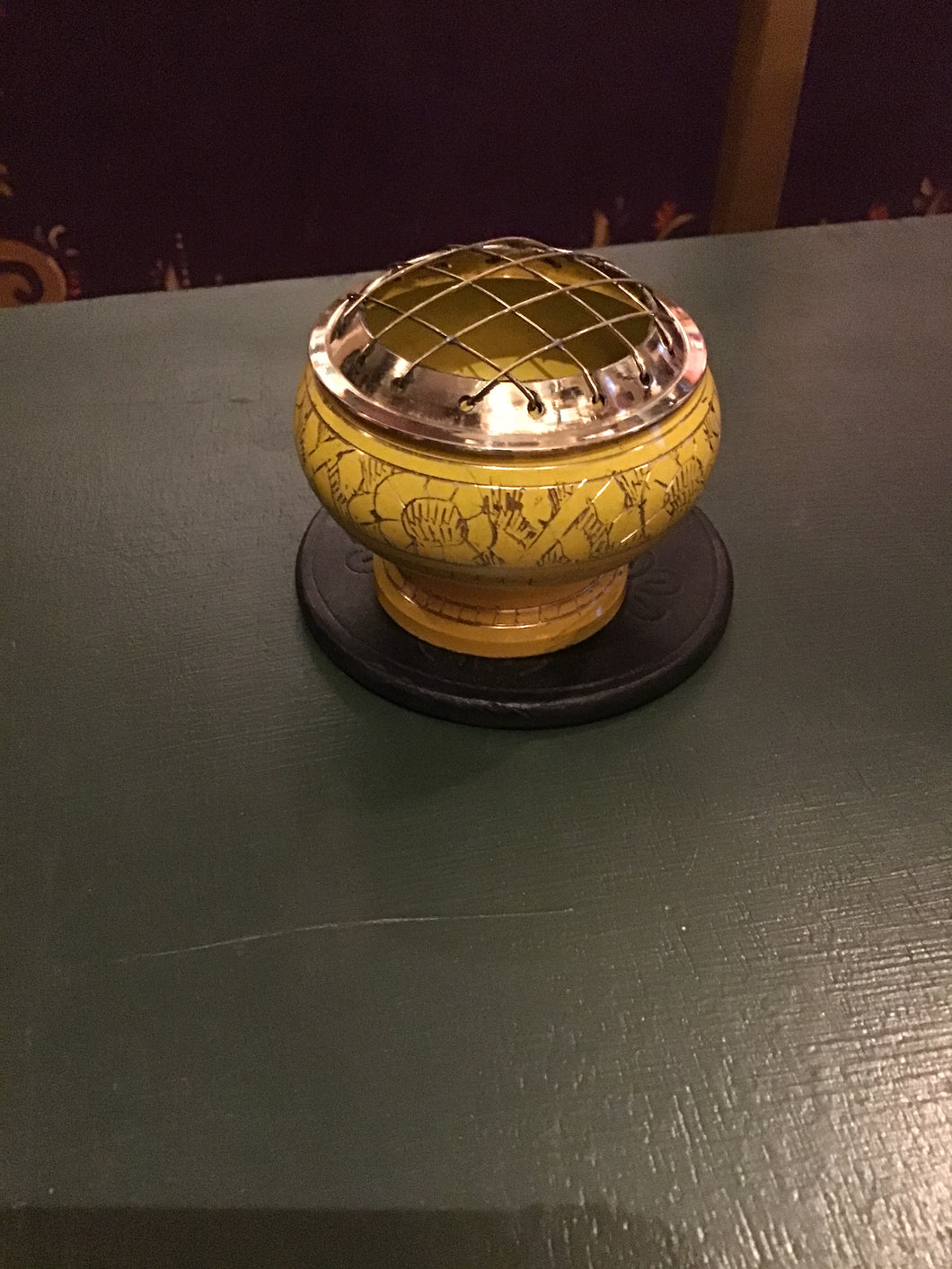 Etched Brass Incense Holder: Yellow