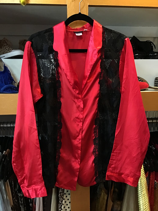 Red & Black Lace Button Up