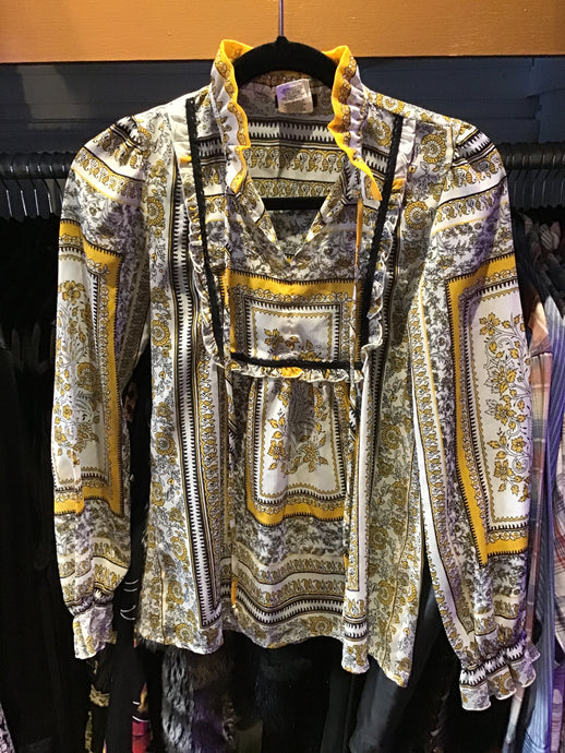 Yellow/Black Sheer Floral Shirt