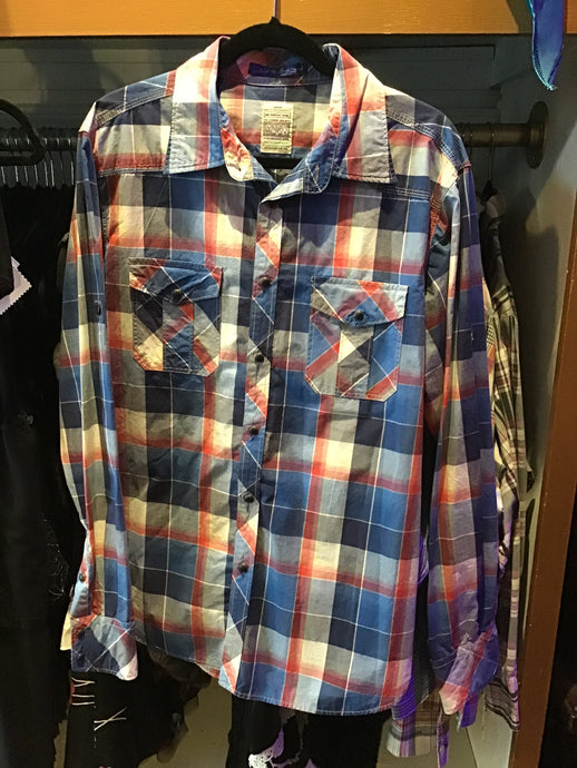 Blue/Navy/Red Plaid Pearl Button Shirt