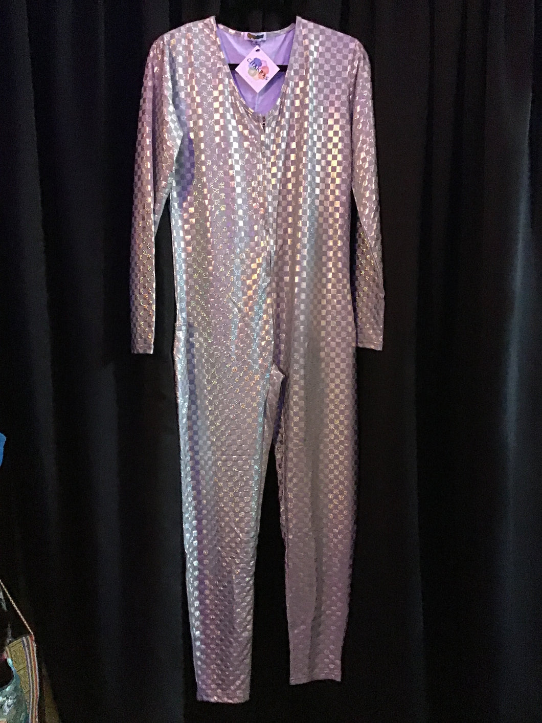 Silver Checkered Full-body Bodysuit