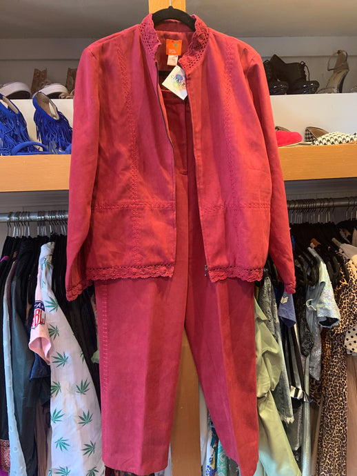Red Suede Stitched Jacket & Pants