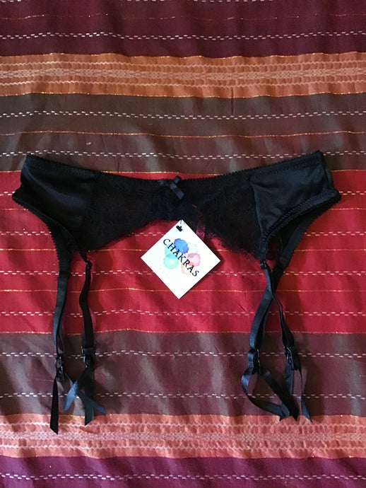 Shiny Black Garter Belt with Lace