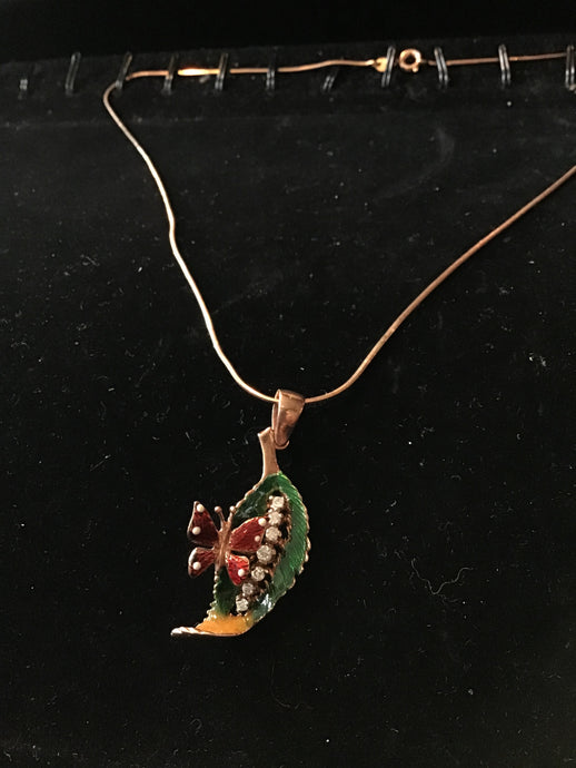 Crystal Leaf & Butterfly Necklace