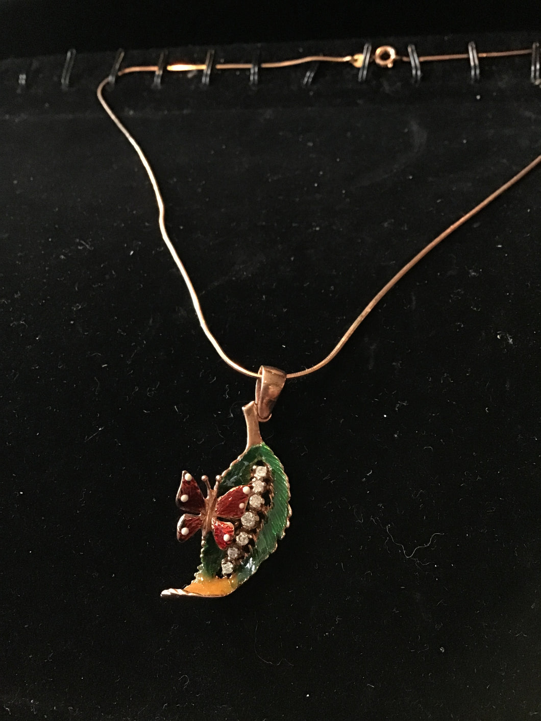 Crystal Leaf & Butterfly Necklace