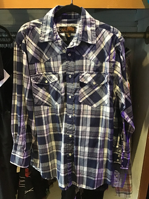 Navy & White Plaid Pearl Button Shirt