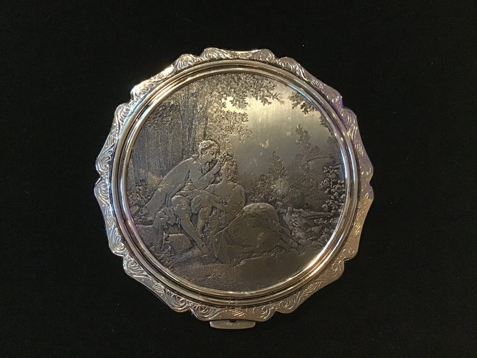Vintage English Couple Silver Compact