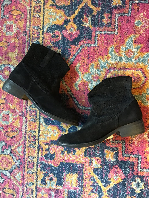 Black Suede Laser Cut Boots