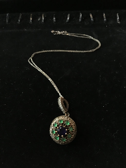 Blue & Green Crystal Pendant Necklace