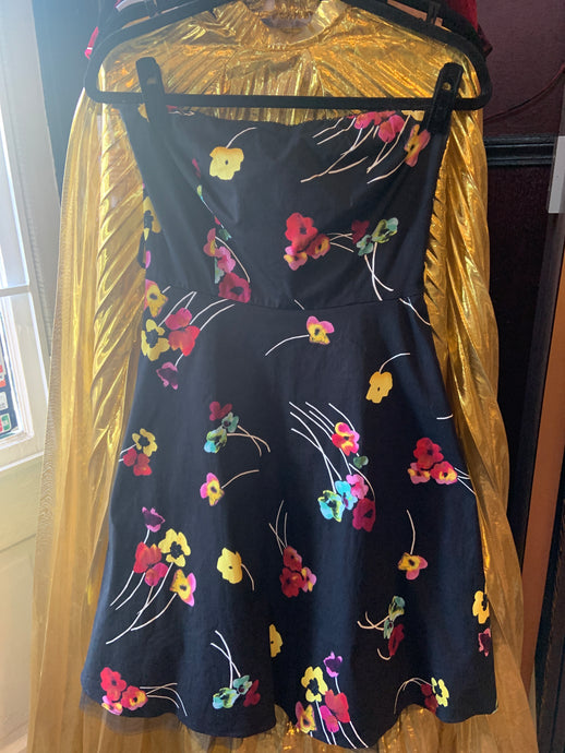 Black Strapless Floral Dress