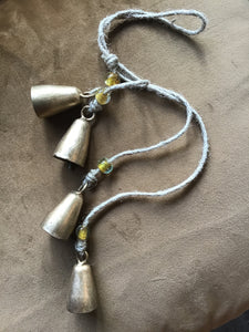 4 Brass Bells w/ Glass Beads - 18”