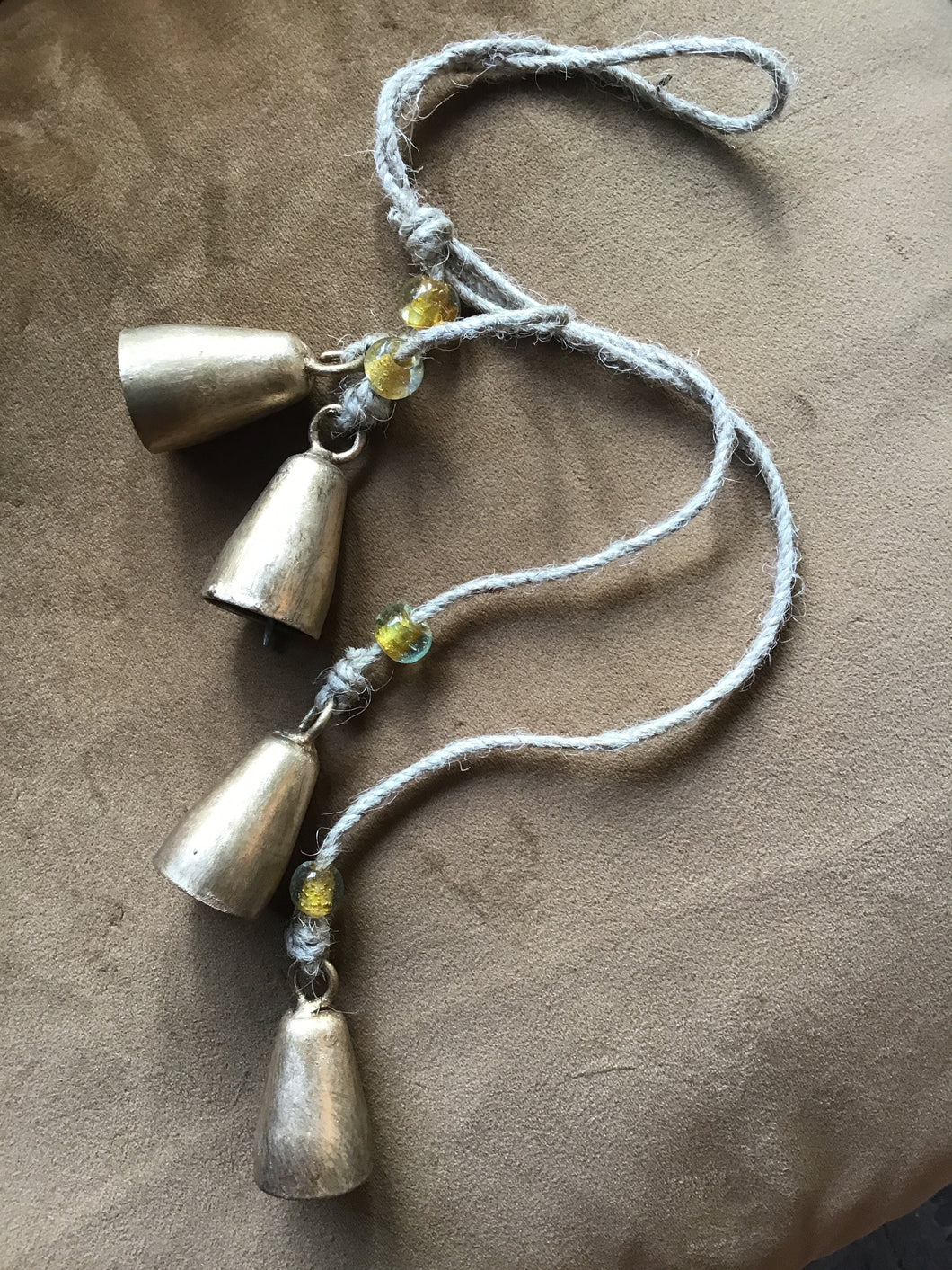 4 Brass Bells w/ Glass Beads - 18”