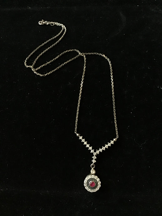 Silver White & Red Crystal Necklace