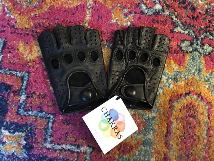 Black Leather Fingerless Gloves