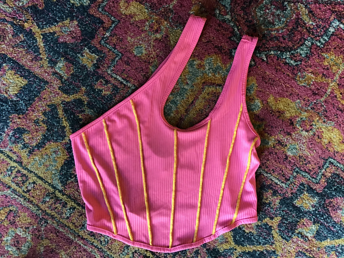 Pink/Yellow Ribbed Top