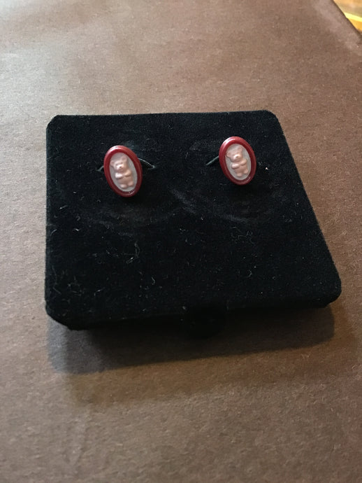 Pink Oval Bear Stud Earrings