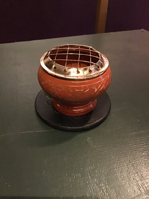Etched Brass Incense Holder: Orange