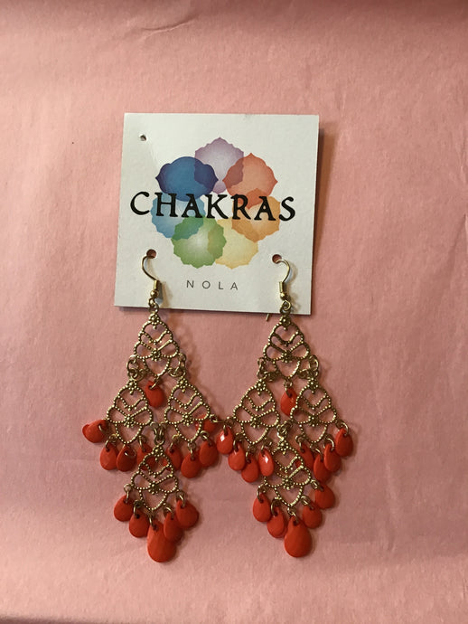 Gold & Orange Beaded Earrings