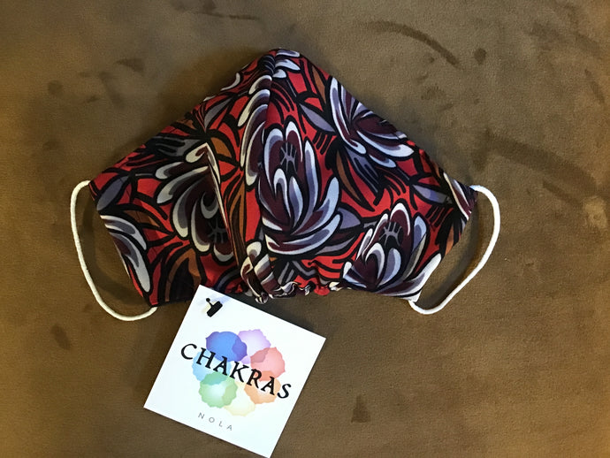 IV: Face Mask (Red/Gray Floral)
