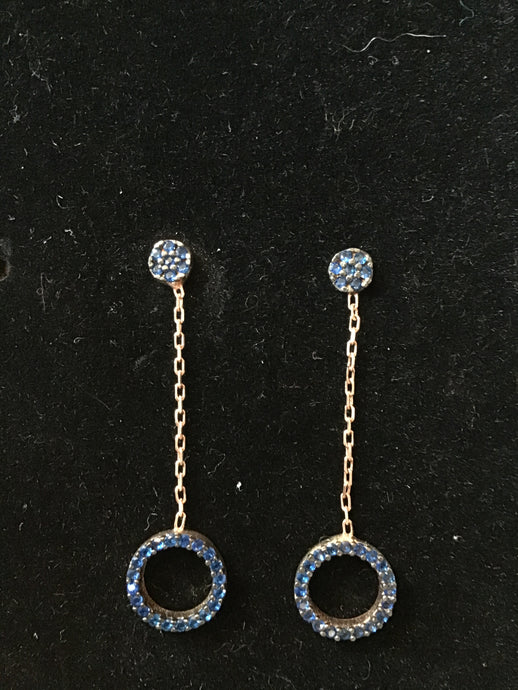 Blue Circle Crystal Dangle Earrings